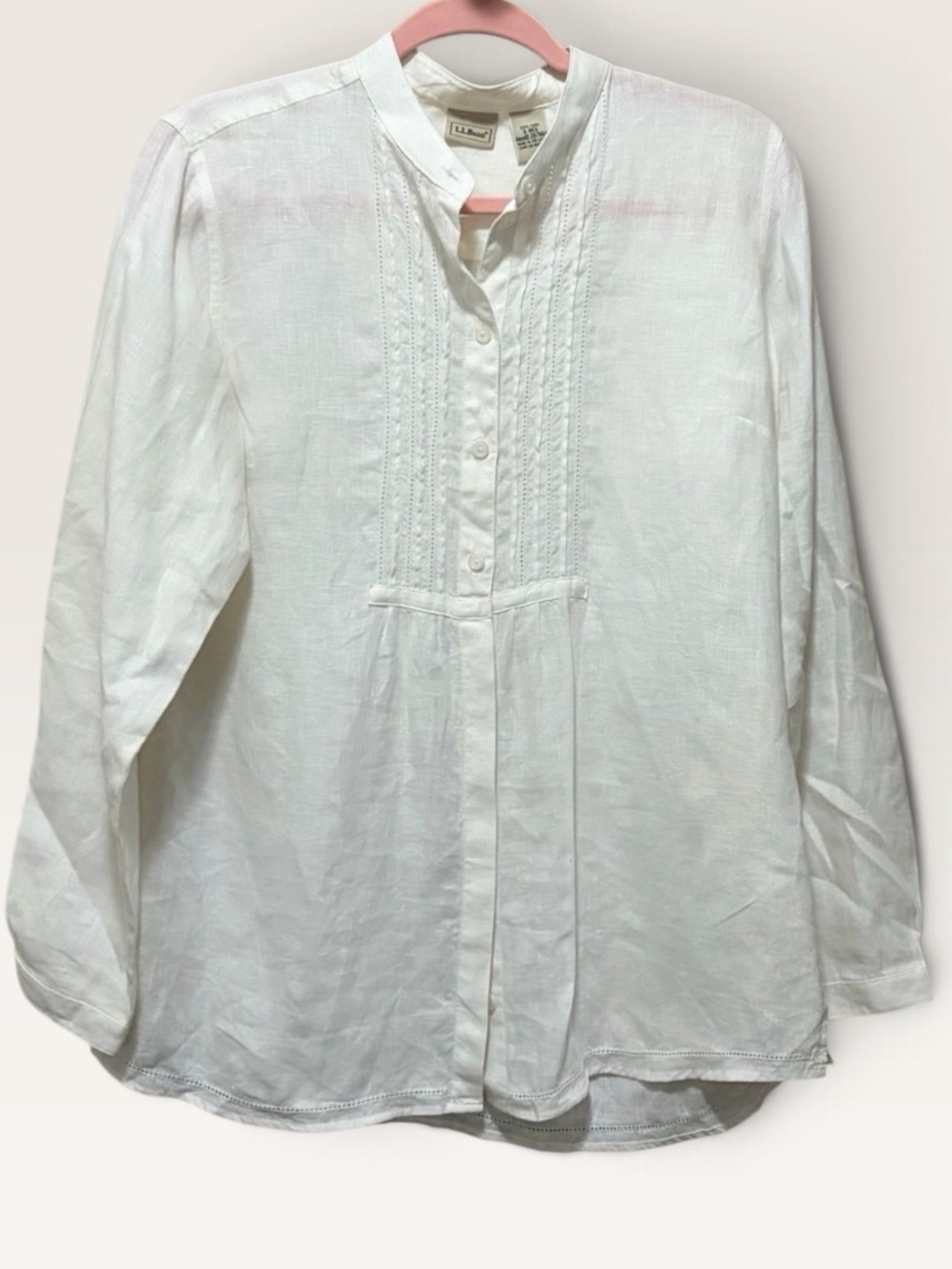 L.L.Bean 100% Linen White Pintuck Tunic Blouse Women’s Small Regular